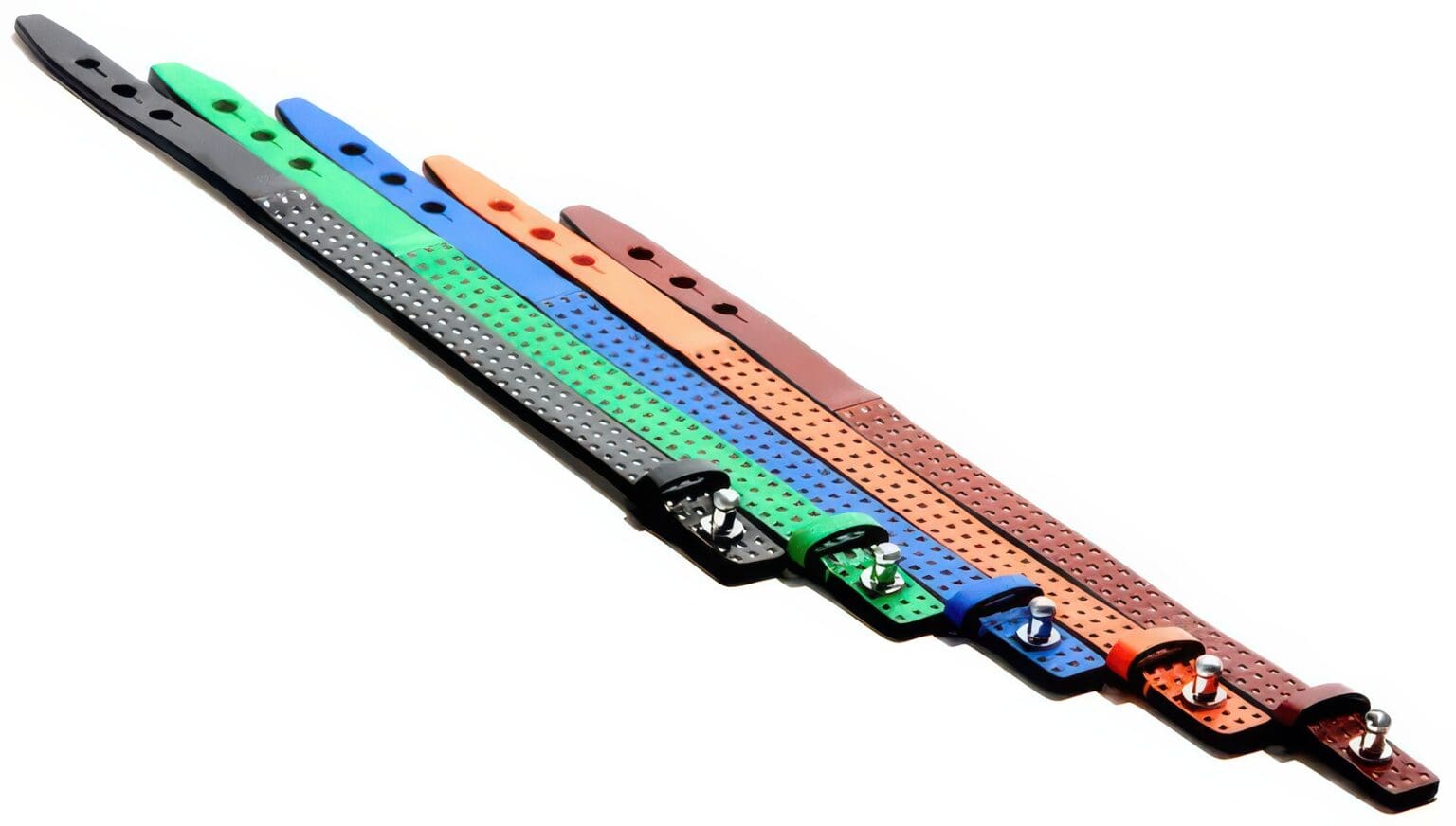 A group of four different colored straps laying on top of each other.